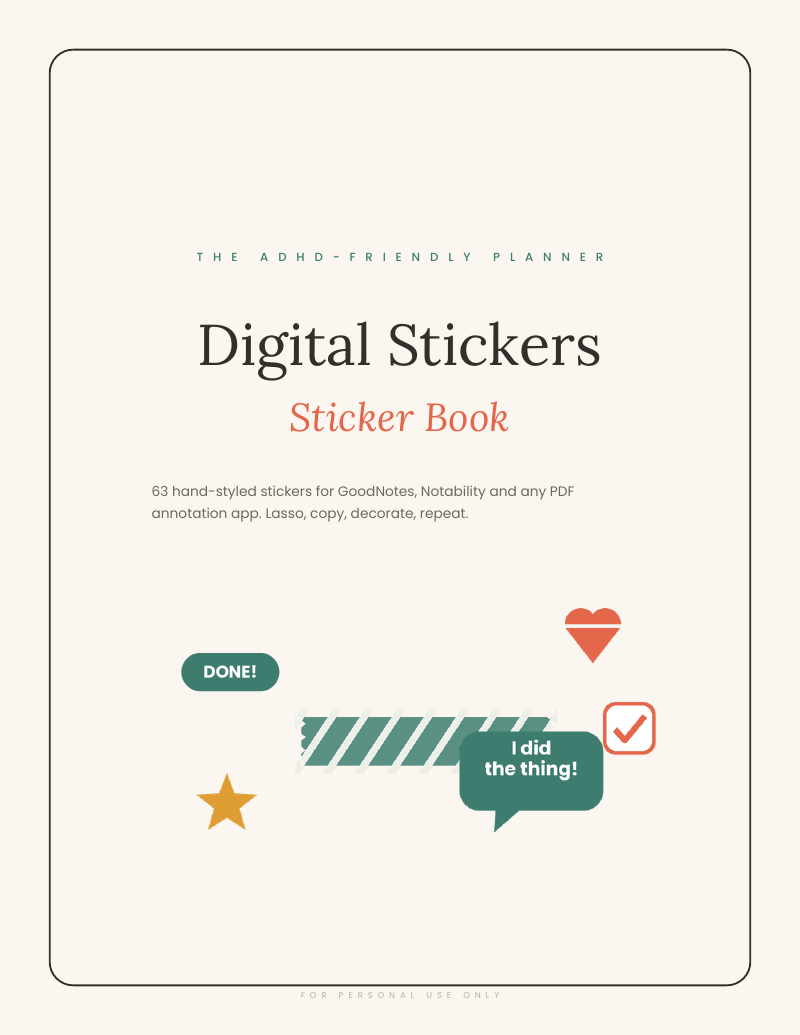 Cover of the 6-page MindTidy GoodNotes sticker book